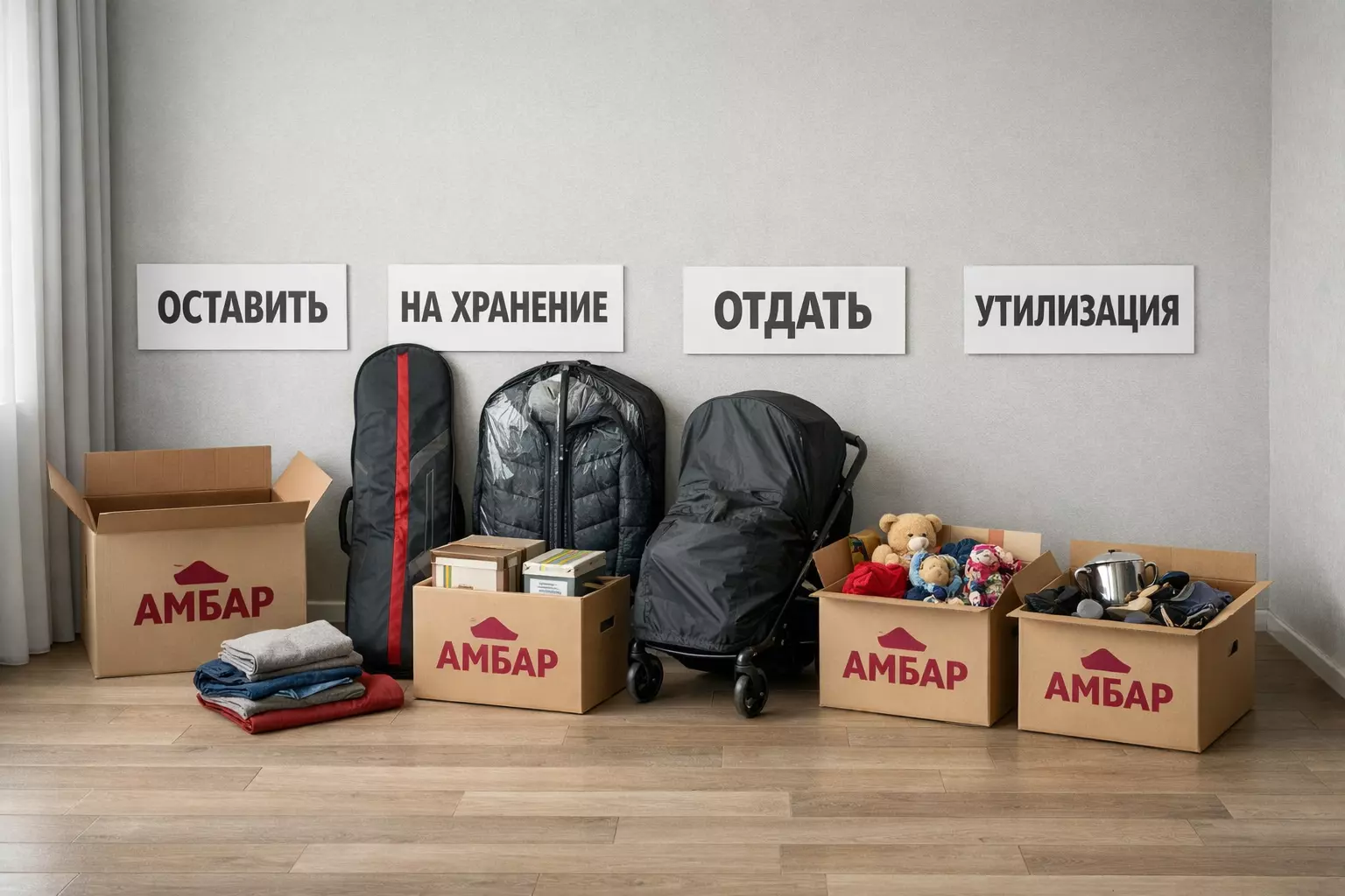 Аудит вещей дома: сортировка по категориям в брендированные коробки «АМБАР» для грамотной организации хранения